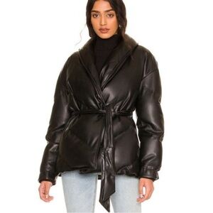 BlankNYC The Love Doctor Vegan Leather Puffer Jacket Black Belted Quilted